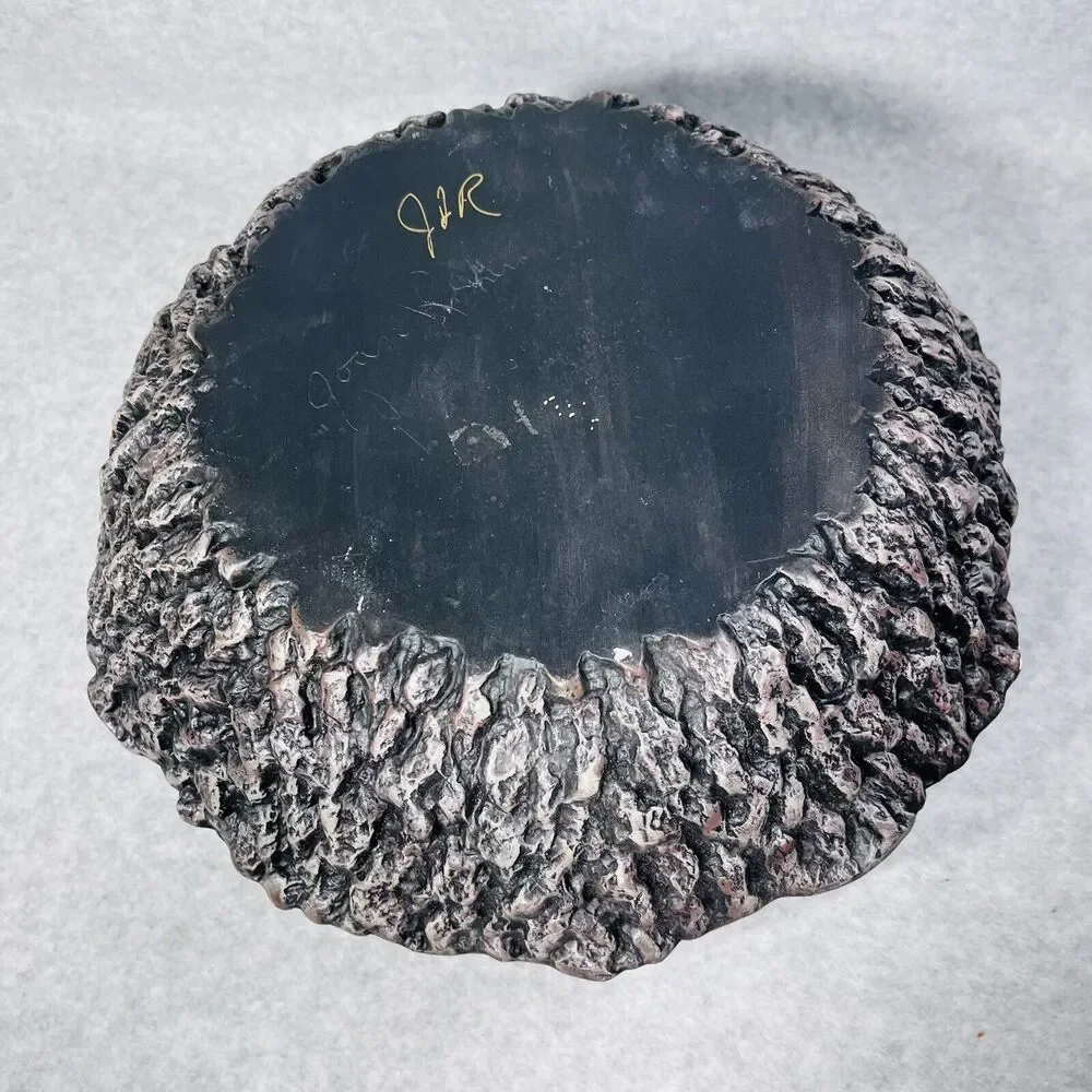 Studio Art Woodland Vase Pottery Bark Base Artist Signed‎ Cabin Elk Life Ceramic